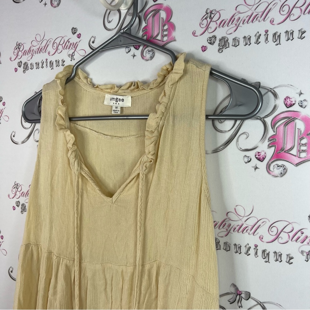 Umgee dress tie up ribbons tassles Cream High Low Sleeveless Dress - Picture 4 of 10